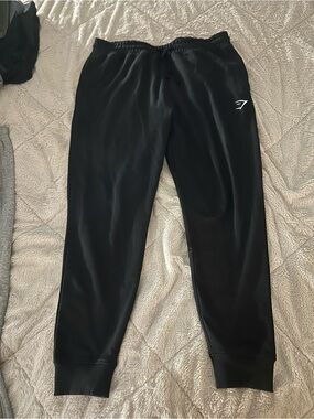 Gymshark Men’s Black Joggers with White Logo, Size XL